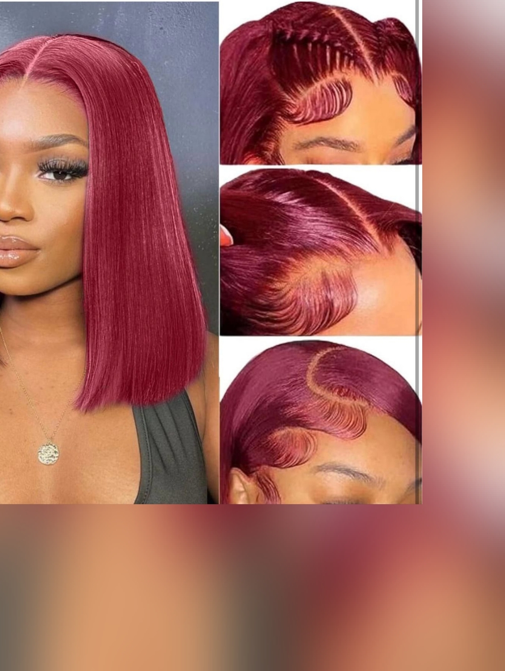 Deep Burgundy Straight Bob Lace Front Wig - Women Hair